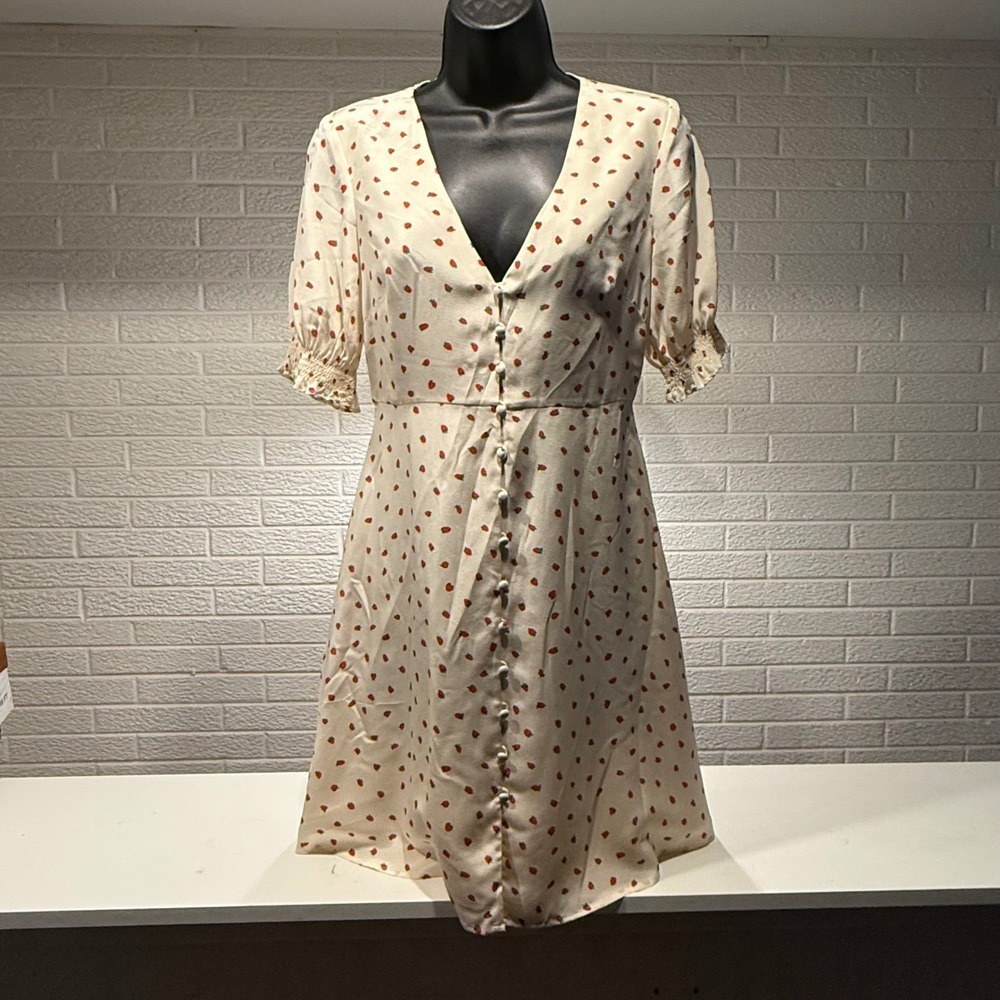 Madewell Women's Button Front‎ Midi Dress Strawberry Print Short Sleeve 00